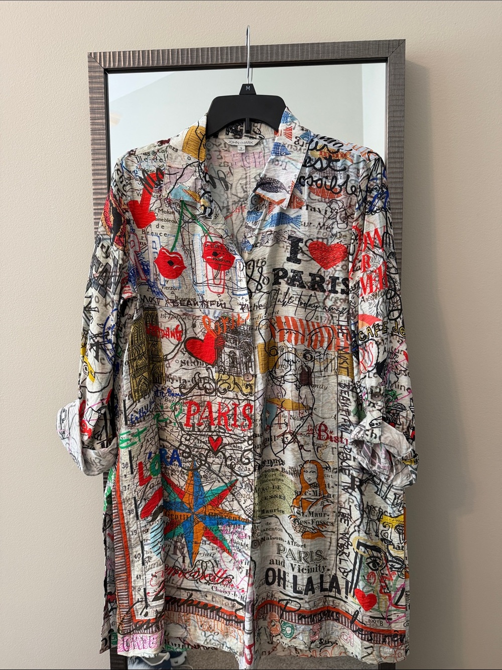John Mark Multicolor Paris Graphic Button-Down Shirt